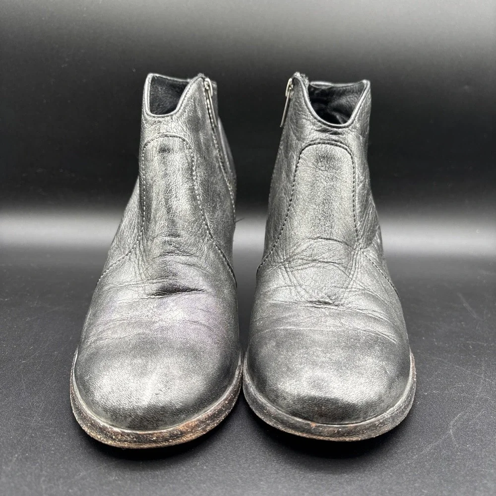 Frye Nora Boots Women's 8.5 B Silver Black Leather Side Zip Block Ankle Bootie